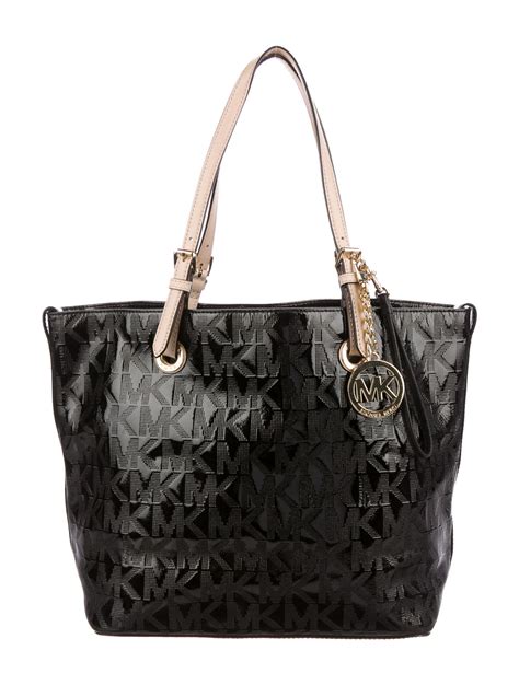 michael kors patent leather tote white|Michael Kors black patent tote.